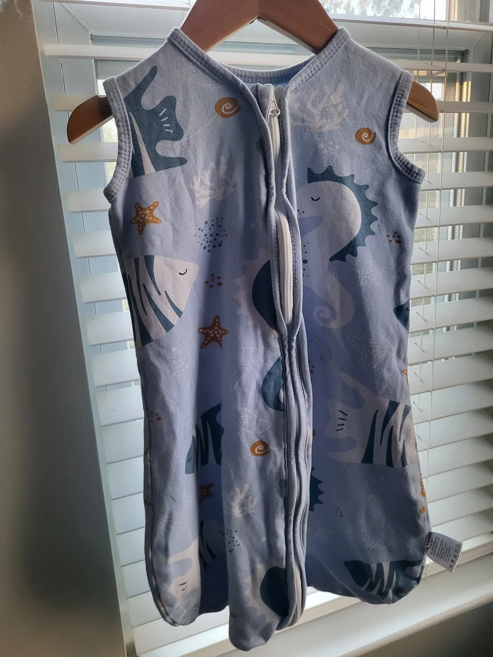 Sleeveless Light Blue Sea Creature Kids Sleep Sack with Front Zipper